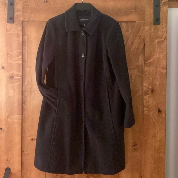 Lands' End Jackets & Blazers - Lands End Long Black Wool Pea Coat